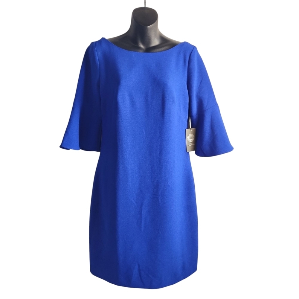 Vince Camuto Dress Women's Blue Half Sleeve Bell Cuff Crewneck Lined Sz 6 NWT